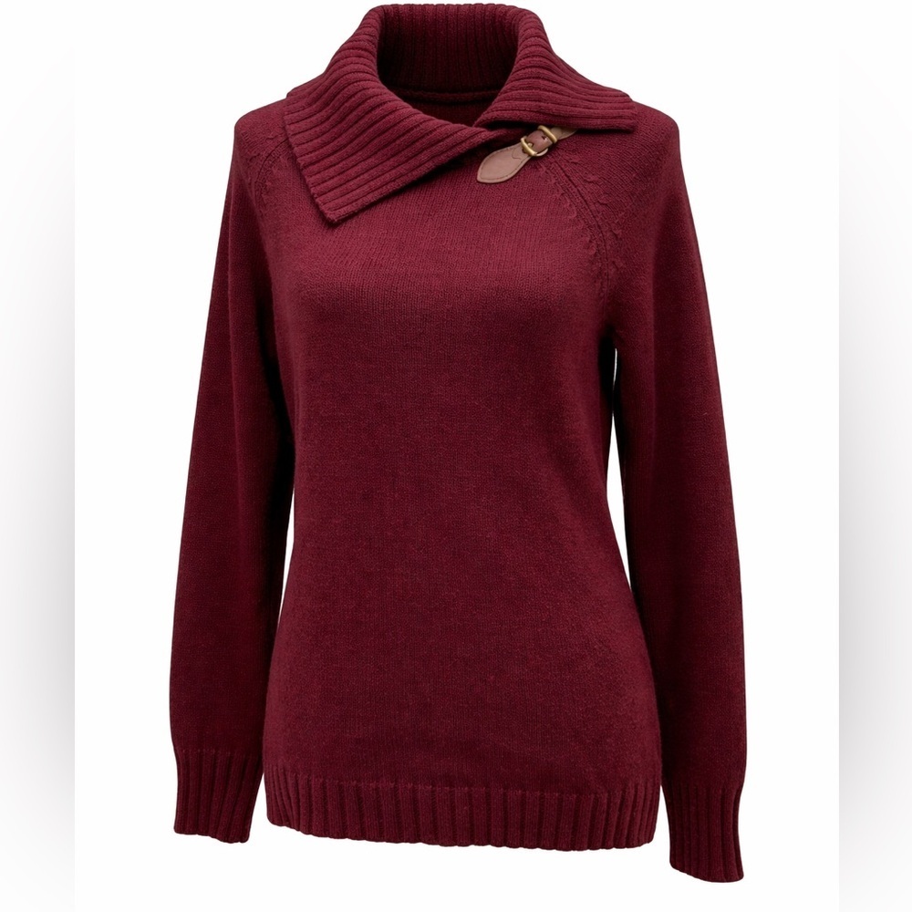 Talbots Womens Burgundy‎ Split Turtleneck Toggle Pullover Sweater Cotton Knit S